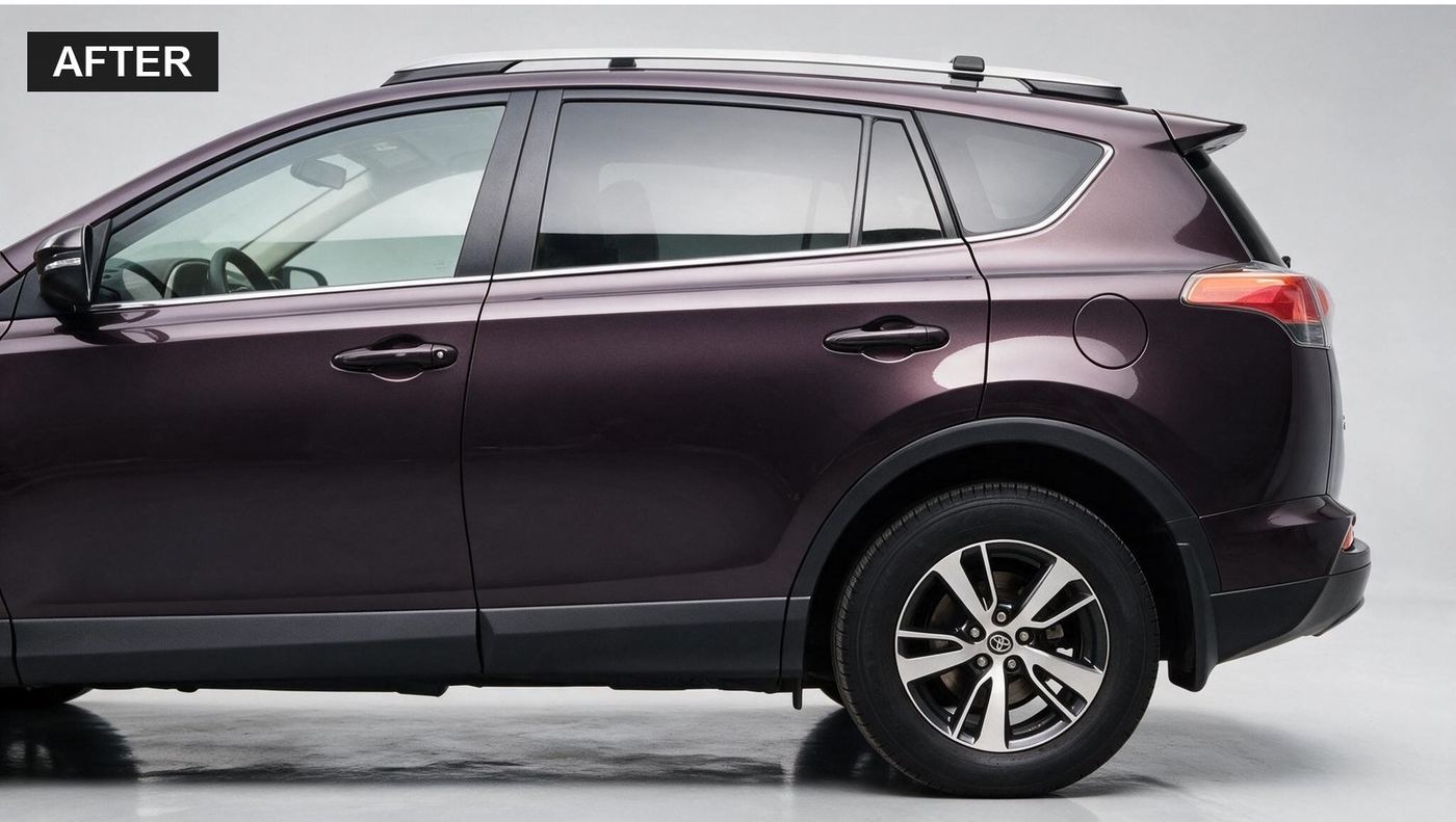 The same RAV4 after repair, clean bodywork and matched paint